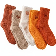 5 Pairs Fall Fuzzy Socks Women Cozy Fluffy Warm Soft Slipper Socks for Sleepi...