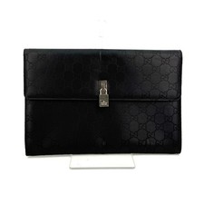 GUCCI GG Nylon Large Clutch Bag Black Padlock Key Authentic