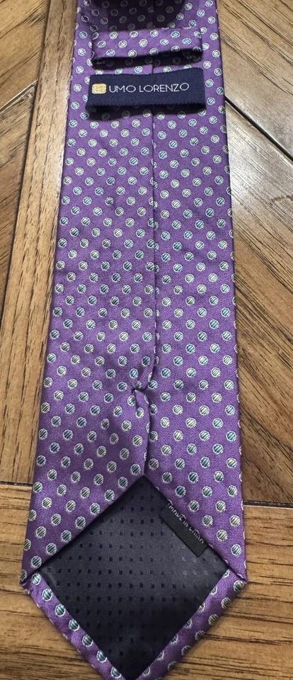 UMO LORENZO Italy Men's Neck Tie Purple Geometric 57 X 3 classic - Image 3 of 3