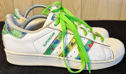 Scarpe Adidas Superstar bambino taglia 4 sneakers pappagalli tropicali bianco verde