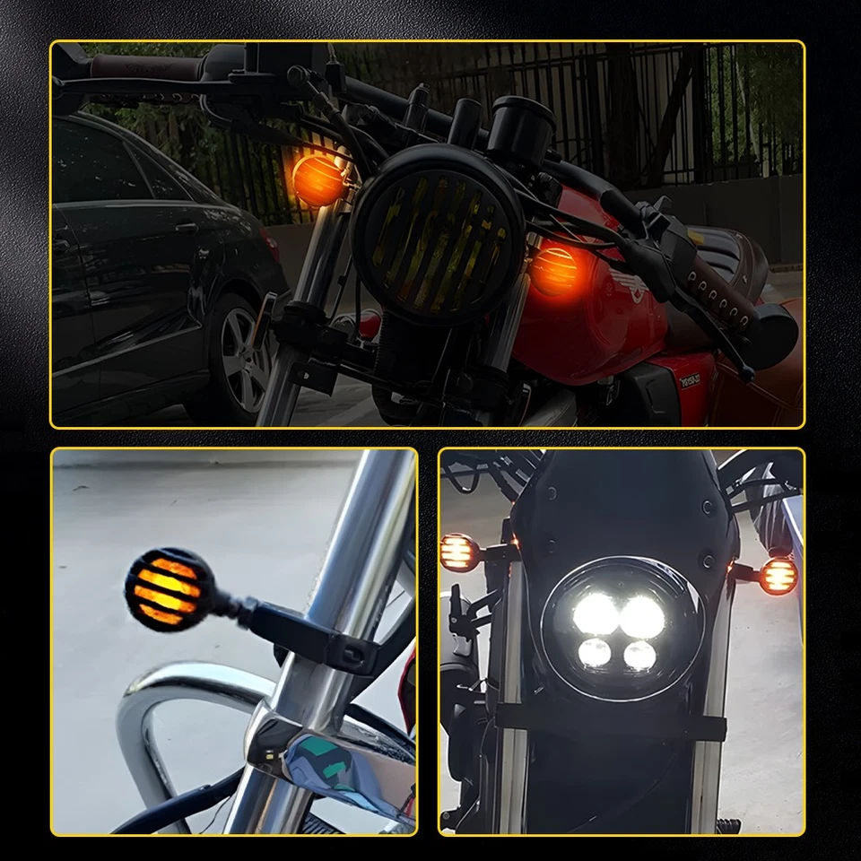 Motorcycle Grill Turn Signals Bullet Lights For Harley Cafe Racer Bobber Chopper - Image 3 of 4