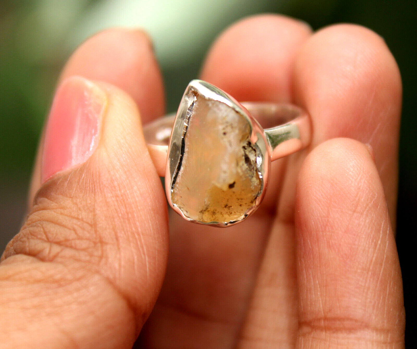 925 Sterling Silver Natural Rare Ethiopian Opal Rough Gemstone Ring Size US-7.5 image 3