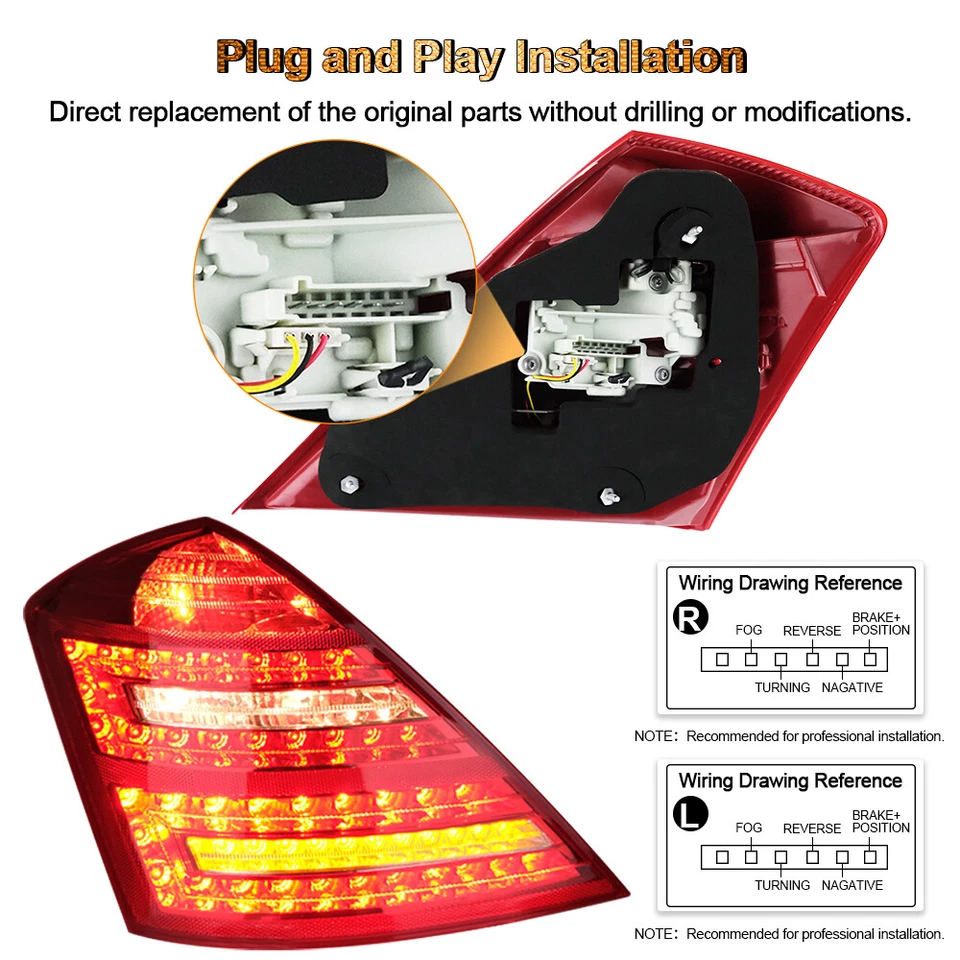 LH&RH LED Tail Lights Rear Brake Lamp For 2007-2009 Mercedes Benz W221 S550 S600 Foto 3 de 4