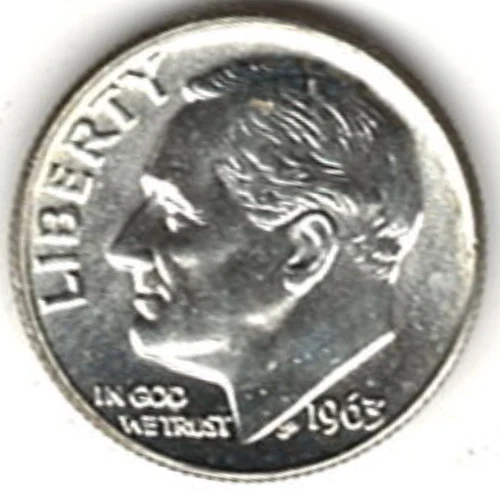 1963 ROOSEVELT DIME in BRILLIANT UNCIRCULATED CONDITION stk B1007