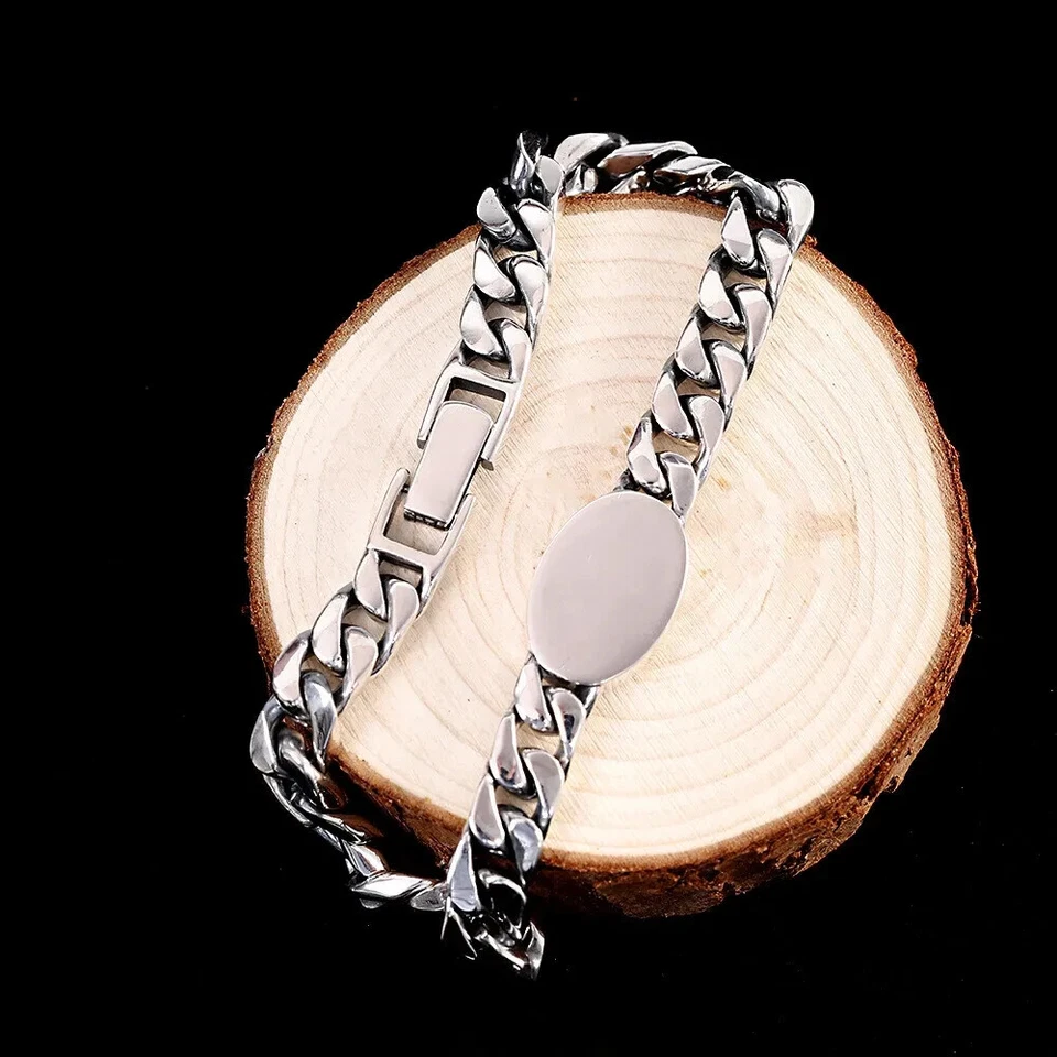 Brazalete de eslabones cubanos Miami ágata negra 925 maciza real 7,9" Foto 3 de 4