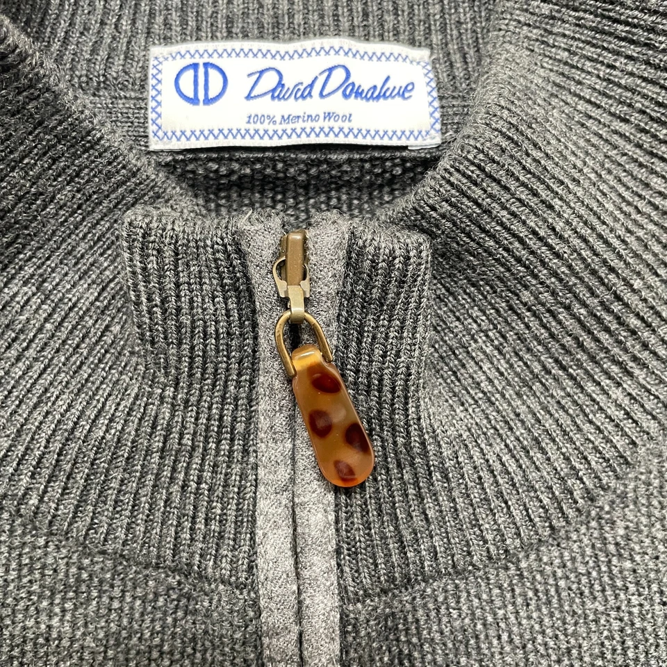 David Donahue Sweater Adult Large Gray Merino Wool 1/4 Zip Pullover Sweatshirt - Image 3 of 4