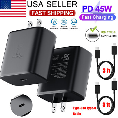 45W USB-C Super Fast Wall Type C Charger Cable For Samsung Galaxy S20 S21 S22+