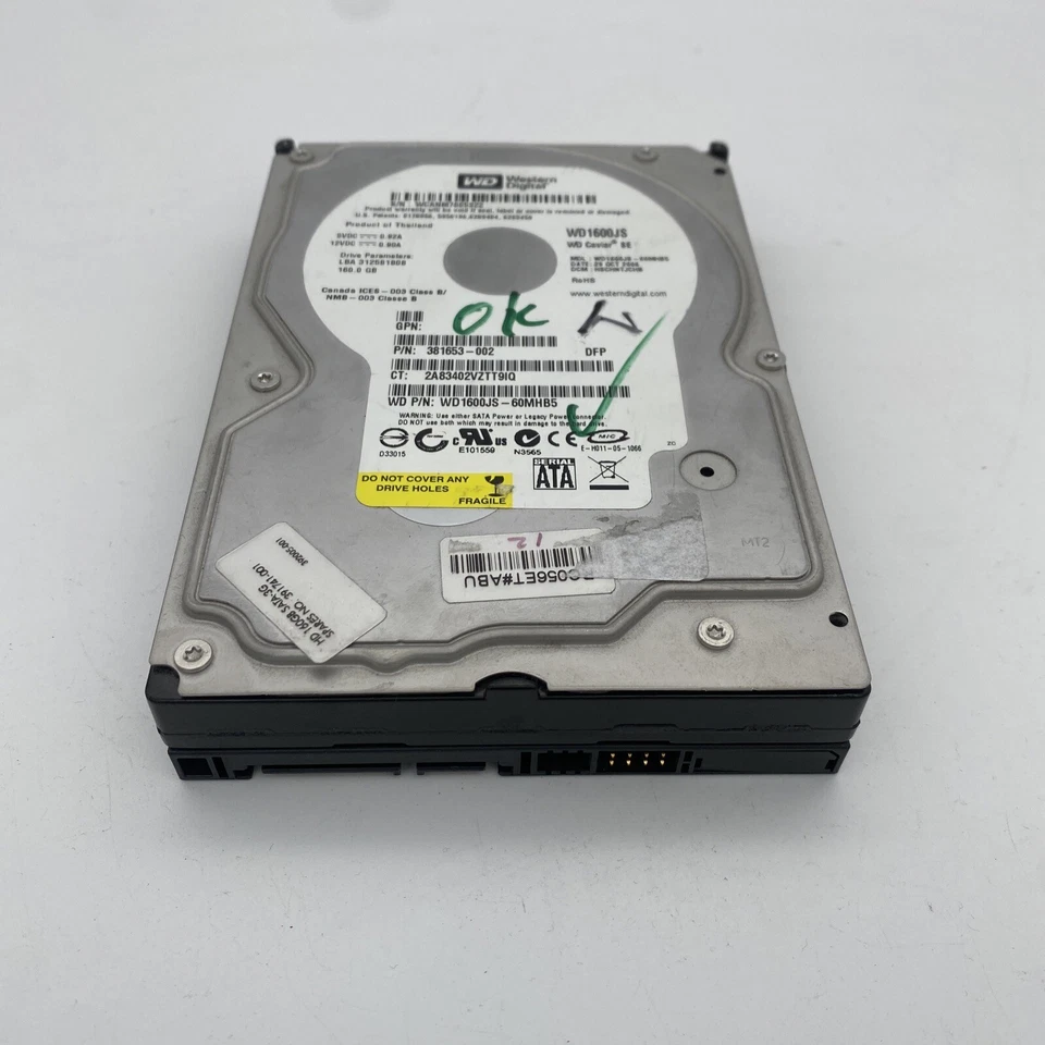 HP 381653-002 WD WD1600JS-60MHB5 Caviar SE 160GB 7.2K 3.5" SATA HDD | 391741-001 - Image 2 of 3