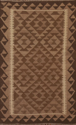 Geometric Reversible Kelim Kilim Rugs Flatweave Tribal Wool Carpet 3x5 ft