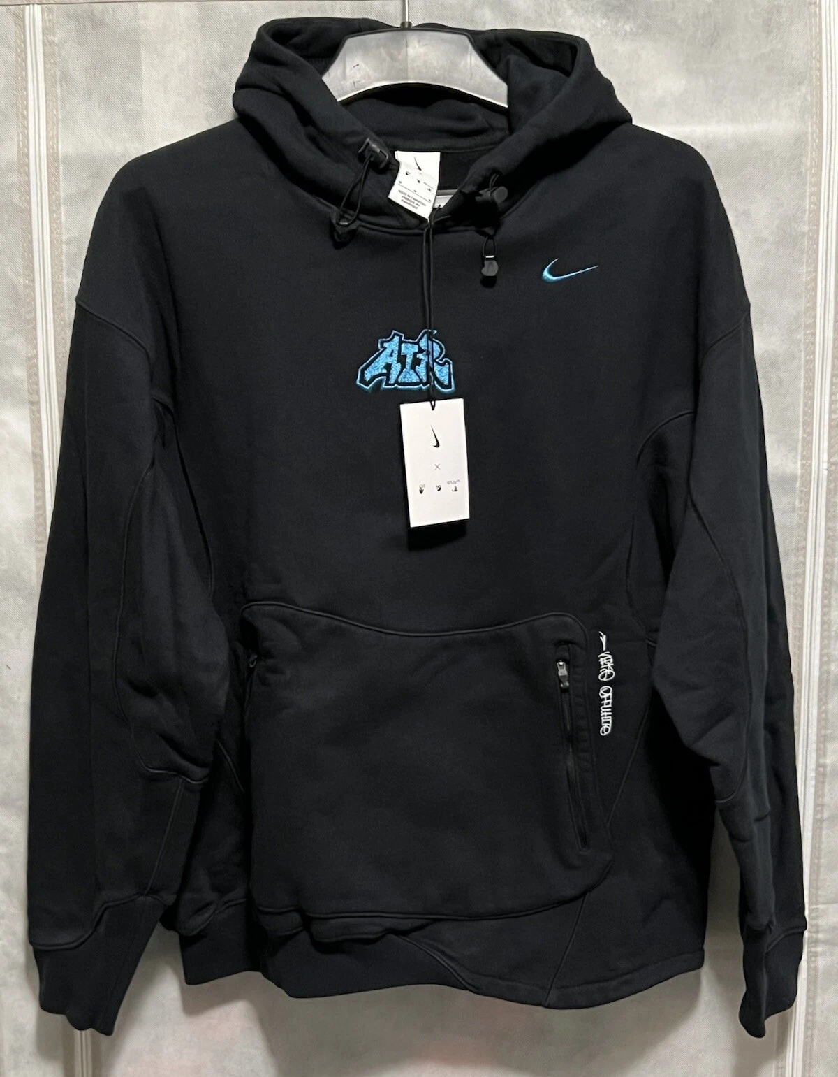 Felpa con cappuccio Off White x Nike 006 Fleece nera Virgil Abloh DN1759 010 taglia M Medium nuova con etichette