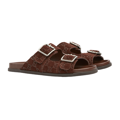 GUCCI SANDALS MEN BROWN̈ SUEDE/ CLUTCH CANVAS/SUEDE Gucci Suede Sandals | Brown | FARFETCH main image 3