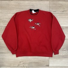 Vintage Cottage Grandma Embroidered Red Made In USA Sweatshirt Adult Size Large