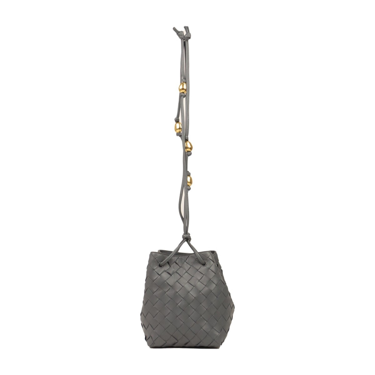 NWT BOTTEGA VENETA Thunder Grey Leather Crossbody Bucket Bag Size