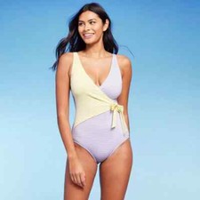 Kona Sol Women's Front Wrap Full Coverage One Piece Swimsuit Size Small 4-6