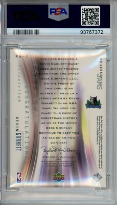 2001 Upper Deck Flight Team Jersey Jams #KG-J Kevin Garnett PSA 9 