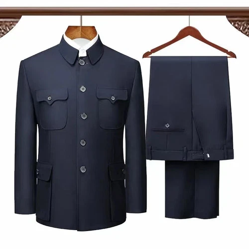 Tunica uomo cinese tuta cappotto pantaloni tradizionali Mao Zhongshan blazer giacche - Foto 10 di 14