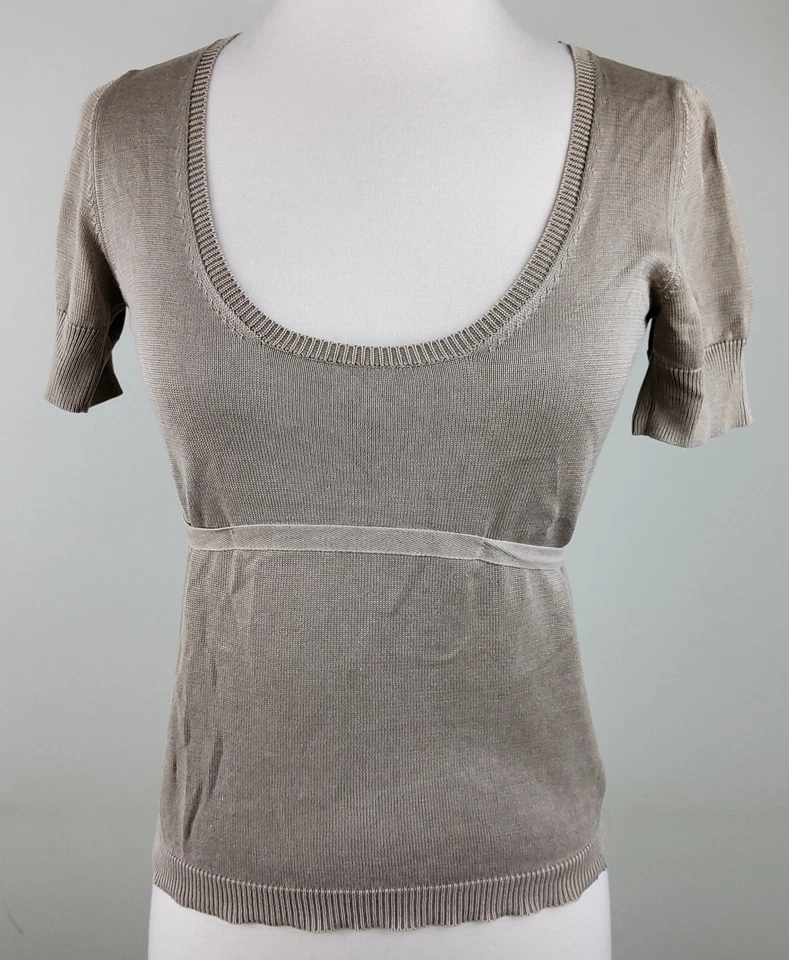Prada Women's Cotton Silk Short Sleeve Sweater Top Tan Size 38 - Image 3 of 4