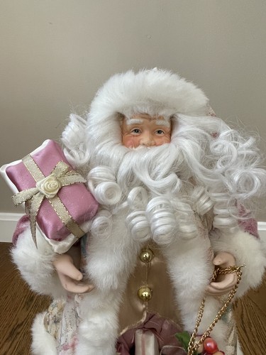 Vintage Unique Rose Pink Gold Chic Glam Christmas Santa Claus Figure 15” x 8” - Picture 2 of 16