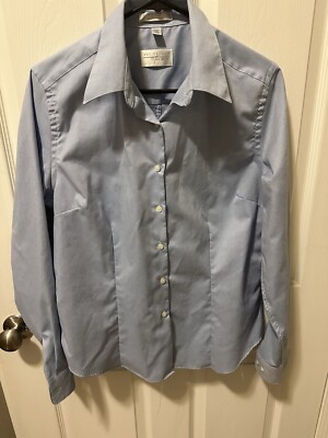 Van Heusen For Her Womens Button Up Royal Oxford Blue Sz Large 12-14