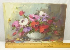 Signed Original Anemone Flowers Oil on Canvas Painting Harry Koonen Dutch Artist