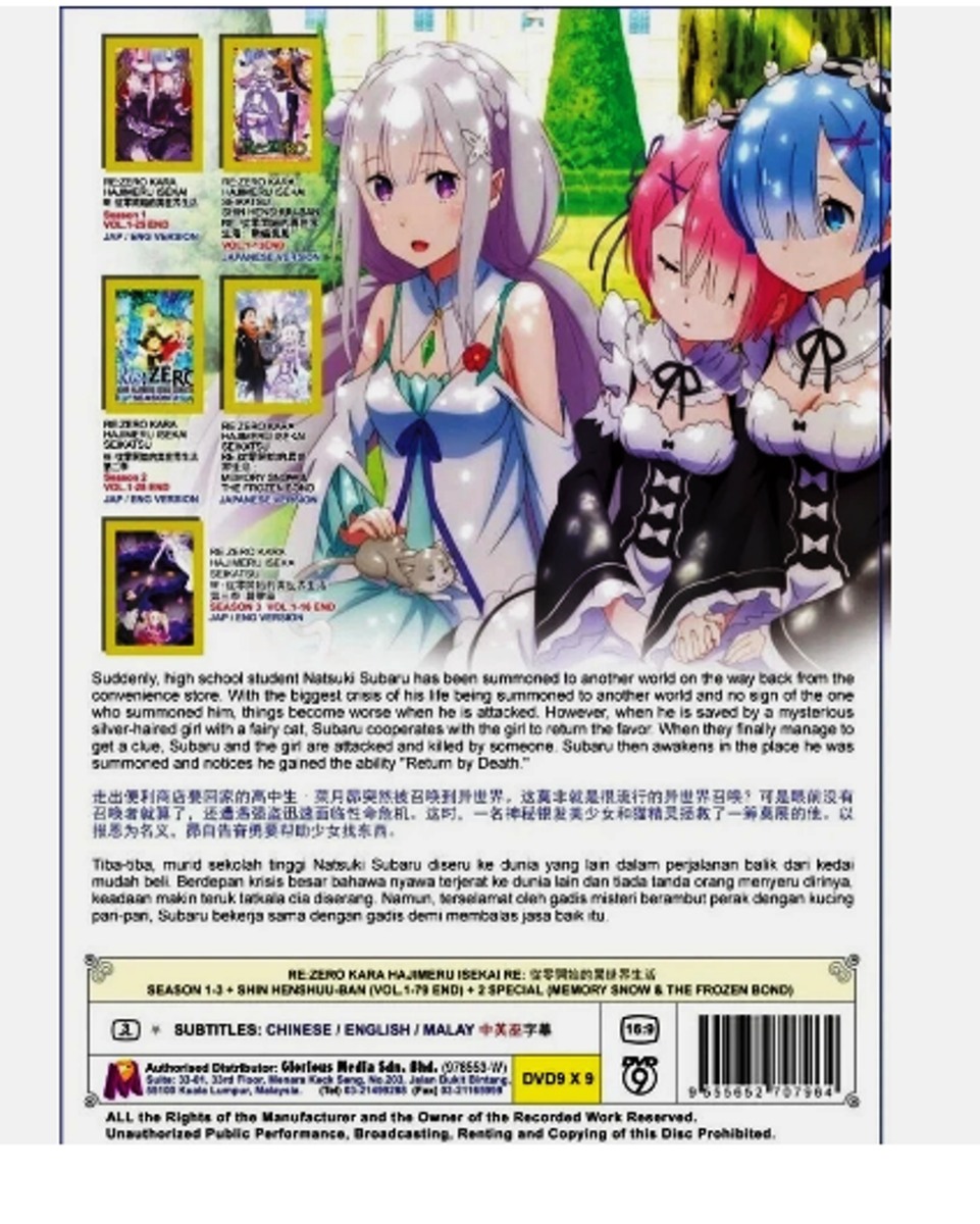 Re:Zero Starting Life In Another World Complete Boxset (Season 1-3