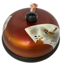 Vintage Japanese Lacquer Bird Round Hand Painted Trinket Box Lidded Scratches