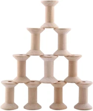 10Pcs Wooden Empty Spool Empty Thread Spools Natural Wire Weaving Bobbins Wood C