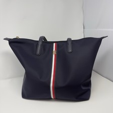  128 TOMMY HILFIGER Large Tote Zip Nylon Signature Stripe Navy NWT