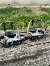 vintage Suntour XC Pro Black / Silver 9/16 Mountain Platform Pedals w/ Toe Clips