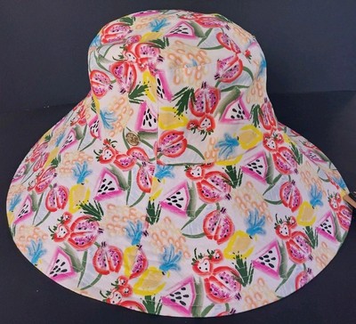 Steve Madden Beach Floppy Garden Wide Brim Hat Fruit Print NEW One Size