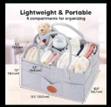 Baby Diaper Storage Caddy Organizer w/ Handles Classic Gray Removable Dividers