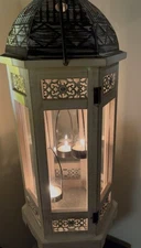 Large White Wooden Lantern Candle holder Lamp 20”H 7”W