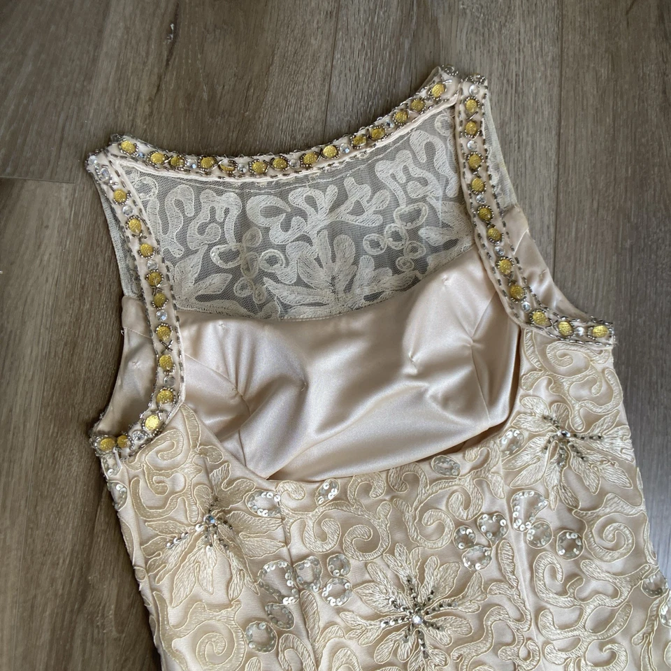 Платье Sue Wong Nocturne размер 6 бусина цвета слоновой кости серебристое кружевное старый голливудский коктейль - Изображение 3 из 4