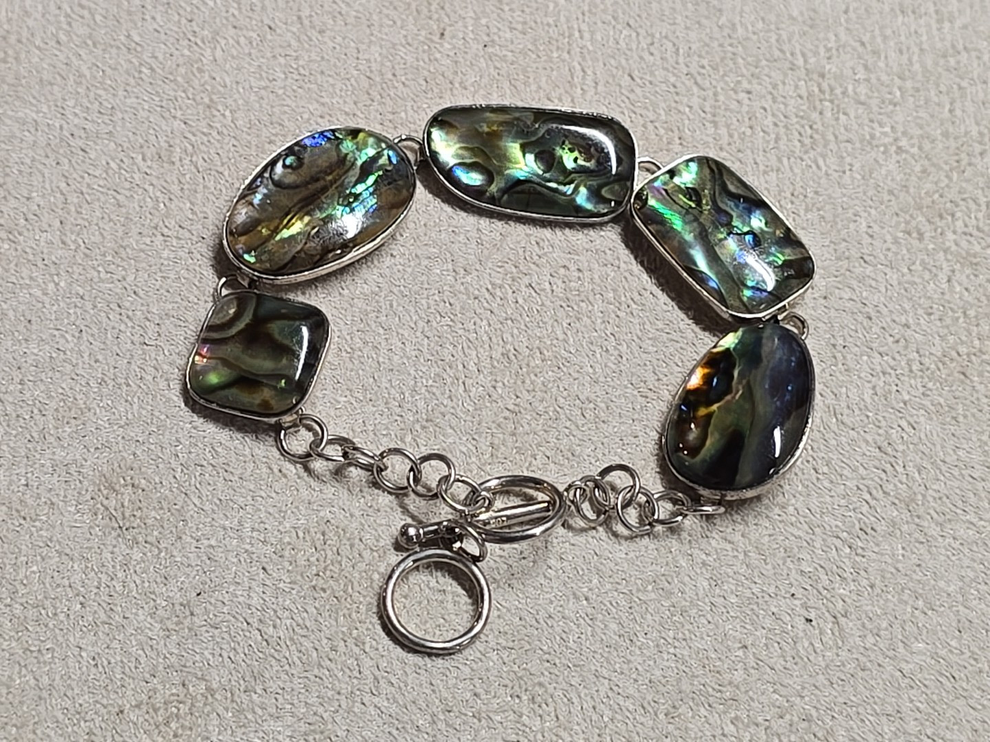 Sterling Silver Abalone Link Toggle Bracelet LUC … - image 1