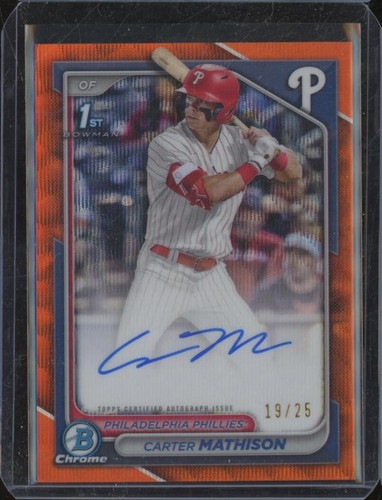 2024 Bowman Draft Chrome CARTER MATHISON 1st Orange Wave Refractor Auto /25 MWF2