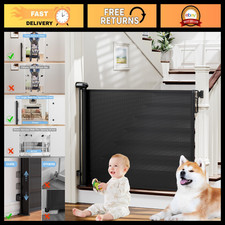Retractable Baby Gate for Stairs Doorways, Pet Safety Gate 0-54" W 34" H, Bl