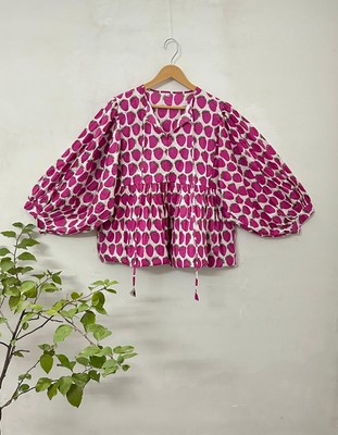Loose Balloon Design Cotton Floral Casual Blouse, Shirt, Top, Tunic, Gifts Her.