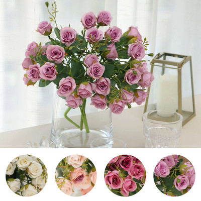 2 Bouquets 12'' Faux Open Roses Artificial Flower Bushes Wedding Party Events