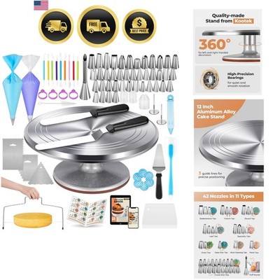 180 Pcs Cake Decorating Kits Supplies - Aluminium Alloy Revolving Cake Turnta...