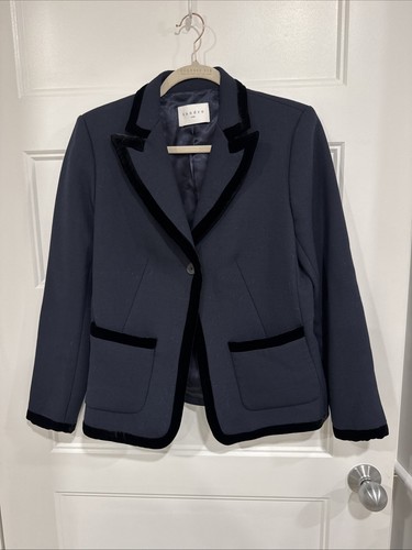 Sandro Paris Elna Velvet Trim Blazer Jacket Noir Black Classic Size 38 US 6