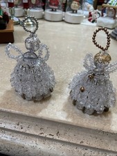 Vintage Beaded Safety Pin Angel Christmas Ornaments 2 One Silver  One Gold