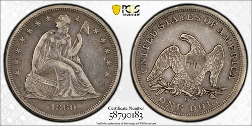 1860 O Seated Liberty Dollar ~ Well Struck + Nice Eye Appeal ~ Graded PCGS XF 45
