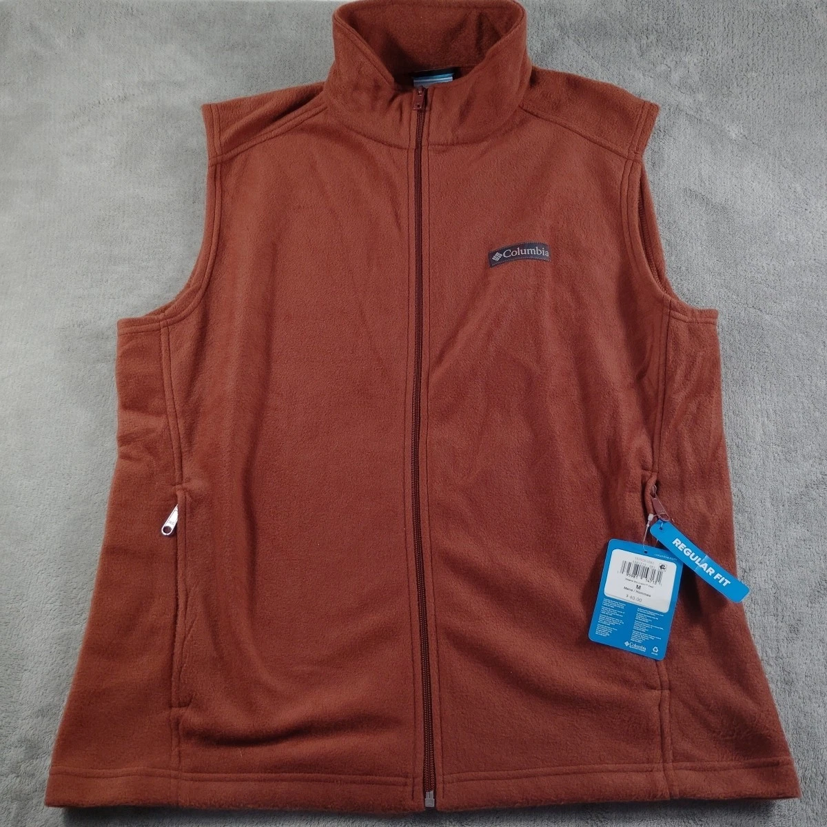 Columbia Fleece Vest Mens XL Brown Rust Regular Fit Full Zip Pockets Outdoor