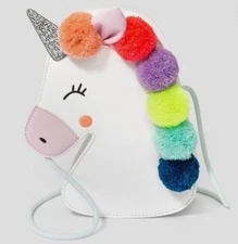 Cat & Jack Unicorn Crossbody Purse Kids Pom Pom Rainbow Mane Glitter Horn Bag