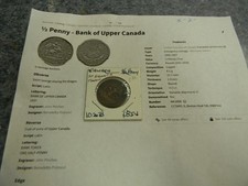 1854 Bank of Upper Canada Copper 1/2 Penny Token