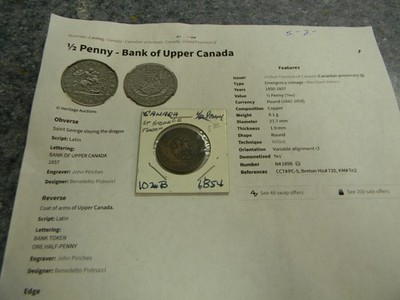 1854 Bank of Upper Canada Copper 1/2 Penny Token