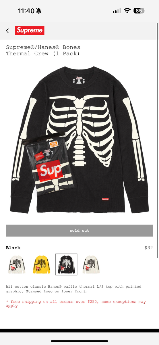 Supreme Hanes bones thermal crew | eBay