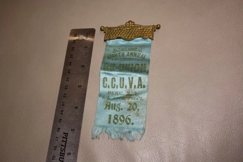 Vintage Civil War Reunion Ribbon 1896 C.C.U.V.A Peru NY Re-Union