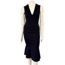 NWT RIVER ISLAND Plunge Neck Bodycon Mermaid Dress in Black WOMEN'S 2