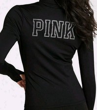 Victoria's Secret Pink RELAY FULL ZIP JACKET LARGE Black Bling Logo VS404